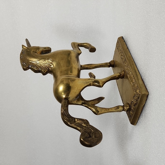 Vintage Solid Brass Prancing Unicorn Figurine Statuette 6" - Picture 5 of 10